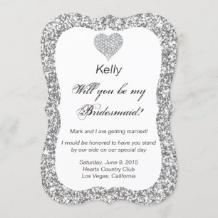 Silver Glitter Diamond Heart Bridesmaid Card
