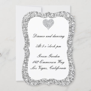 Silver Glitter Diamond Heart Reception Card