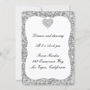 Silver Glitter Diamond Heart Reception Card