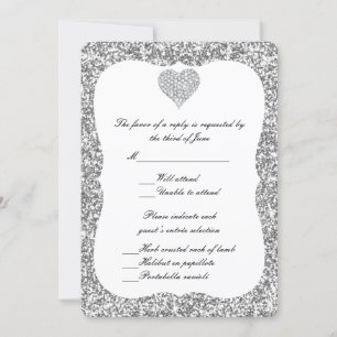 Silver Glitter Diamond Heart Response Card