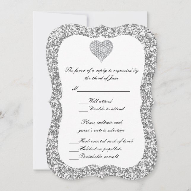 Silver Glitter Diamond Heart Response Card (Front)