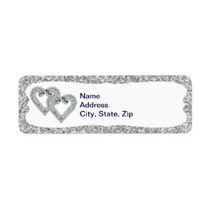 Silver Glitter Diamond Hearts Address Labels