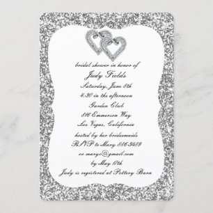 Silver Glitter Diamond Hearts Bridal Shower Invite