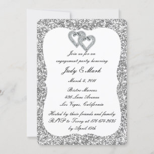 Silver Glitter Diamond Hearts Engagement Party Invitation