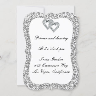 Silver Glitter Diamond Hearts Reception Card