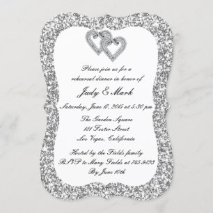 Silver Glitter Diamond Hearts Rehearsal Dinner Invitation