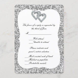 Silver Glitter Diamond Hearts Response Card