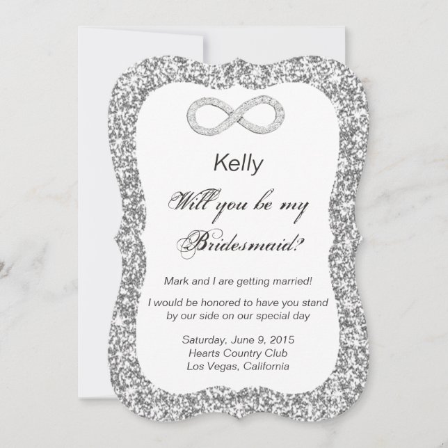 Silver Glitter Diamond Infinity Bridesmaid Card (Front)
