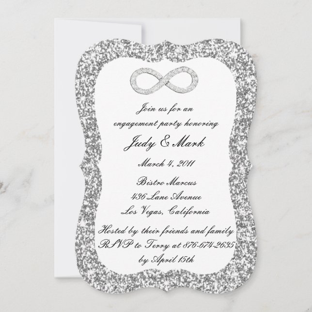 Silver Glitter Diamond Infinity Engagement Party Invitation (Front)