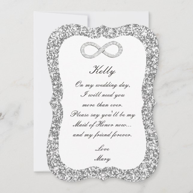 Silver Glitter Diamond Infinity Maid Of Honour Car Invitation (Front)