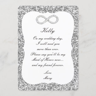 Silver Glitter Diamond Infinity Maid Of Honour Car Invitation