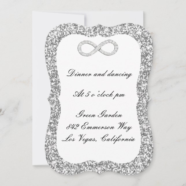 Silver Glitter Diamond Infinity Reception Card (Front)