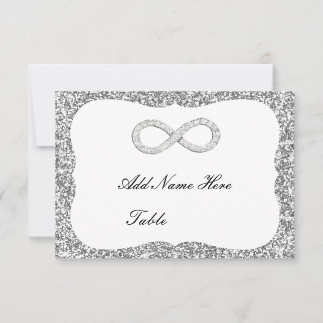 Silver Glitter Diamond Infinity Table Place Card (Front)
