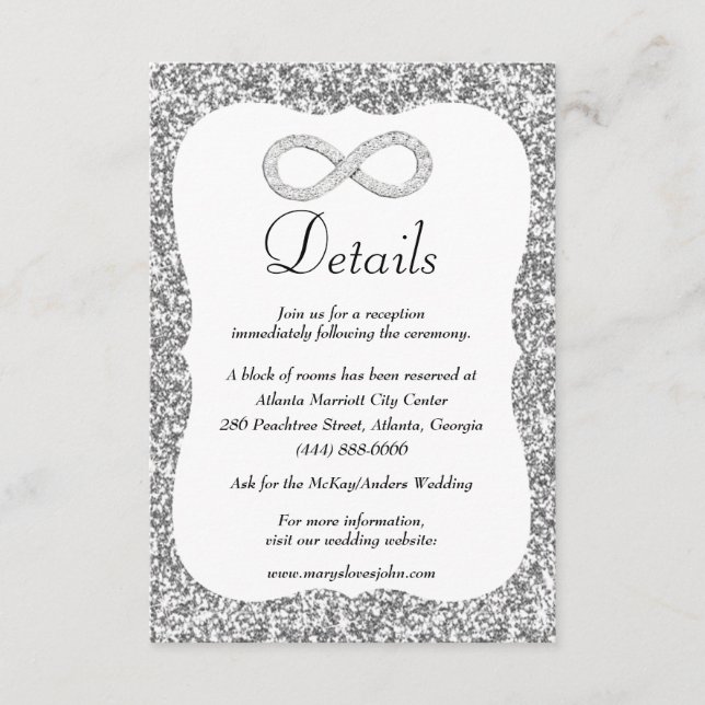 Silver Glitter Diamond Infinity Wedding Details Enclosure Card (Front)