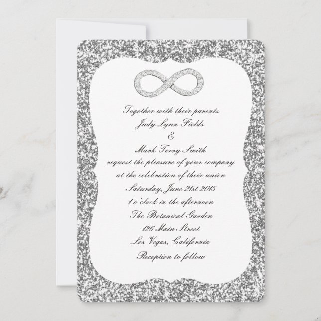 Silver Glitter Diamond Infinity Wedding Invitation (Front)