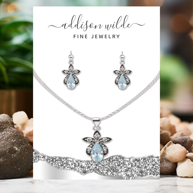 Silver Glitter Diamond Necklace Earring Display Business Card (Creator Uploaded)