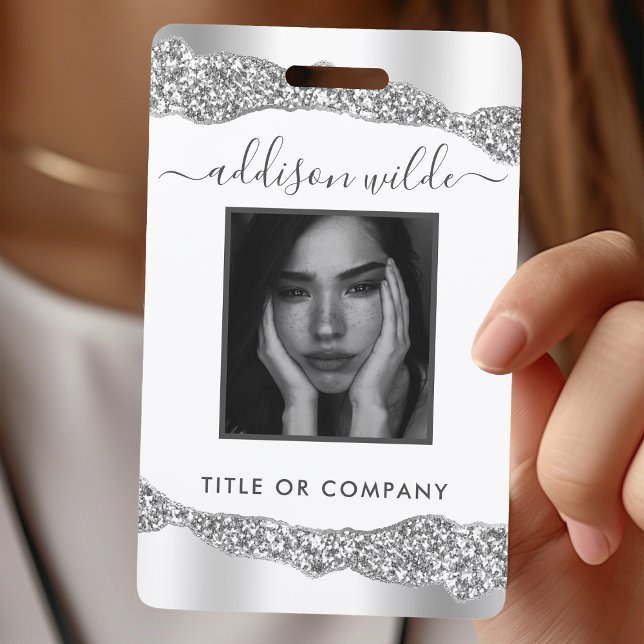 Silver Glitter Diamonds Glam Elegant ID Badge (Creator Uploaded)