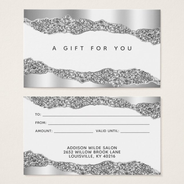 Silver Glitter Diamonds Glam Gift Card (Front & Back)