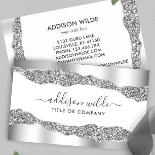 Silver Glitter Diamonds Glam Professional Business Card
