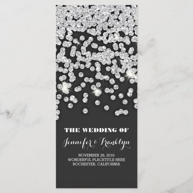 Silver Glitter Diamonds Wedding Programs Programme (Front)