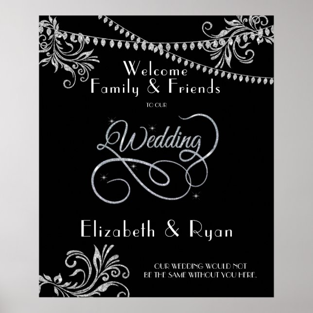 Silver Glitter Diamonds Welcome to Our Wedding Poster (Front)
