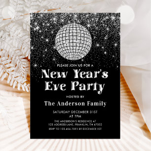 Silver Glitter Disco Ball New Year's Eve Party  Invitation
