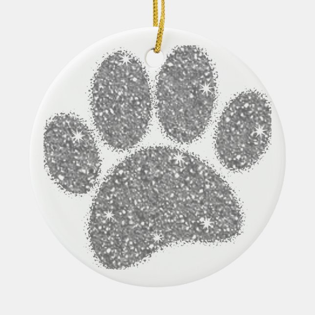Silver Glitter Dog Pawprint Ceramic Tree Decoration (Front)