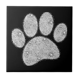 Silver Glitter Dog Pawprint Tile