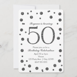 Silver Glitter Dots 50th 50 Birthday Party Invitation