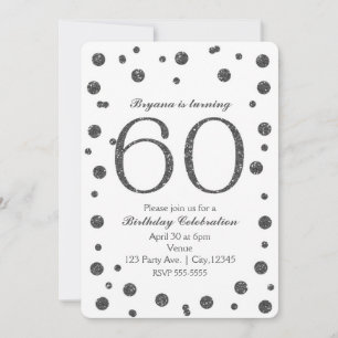 Silver Glitter Dots 60th 60 Birthday Party Invitation