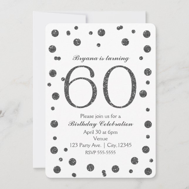Silver Glitter Dots 60th 60 Birthday Party Invitation (Front)