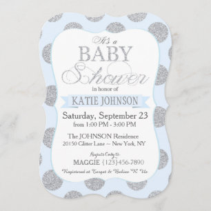 Silver Glitter Dots Baby Shower Invitation Card
