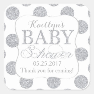 Silver Glitter Dots White Baby Shower Label