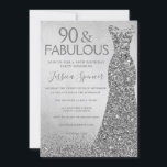 Silver Glitter Dress 90 & fabulous 90th Birthday Invitation<br><div class="desc">Silver Glitter Dress 90 & fabulous 90th Birthday Invitation
Variations to the invitation and matching items in our store</div>