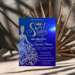 Silver Glitter Dress,Diamonds Blue Sweet 16  Invitation<br><div class="desc">Silver glitter tiara,  dress,  and diamonds  Sweet 16 birthday party invitation.</div>