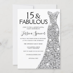 Silver Glitter Dress Fabulous 15 Quinceanera Party Invitation