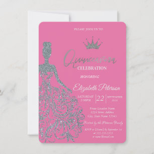 Silver Glitter Dress Girl Chic Fuschia  Invitation