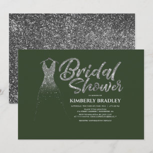 Silver Glitter Dress Olive Green Bridal Shower Invitation
