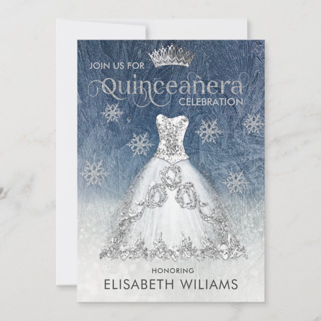Silver glitter dress ombre tiara Quinceañera  Invi Invitation (Front)