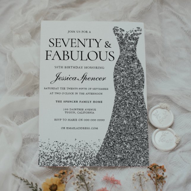 Silver Glitter Dress Seventy & Fabulous 70th Party Invitation (Creator Uploaded)