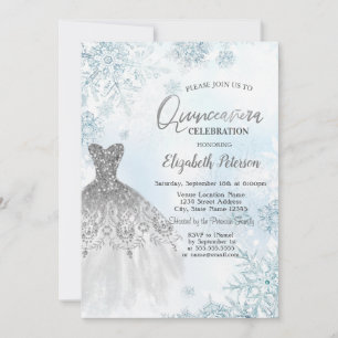 Silver Glitter Dress Snowflakes  Invitation