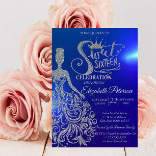 Silver Glitter Dress,Tiara,Diamonds Blue  Invitation