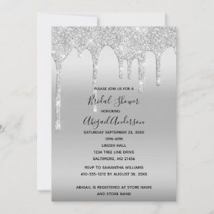 Silver Glitter Drip Bridal Shower Glam Trendy  Invitation