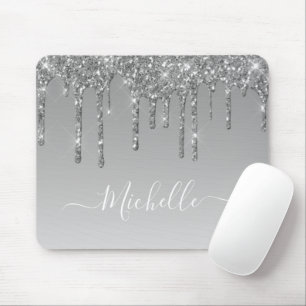silver glitter drip mouse pad