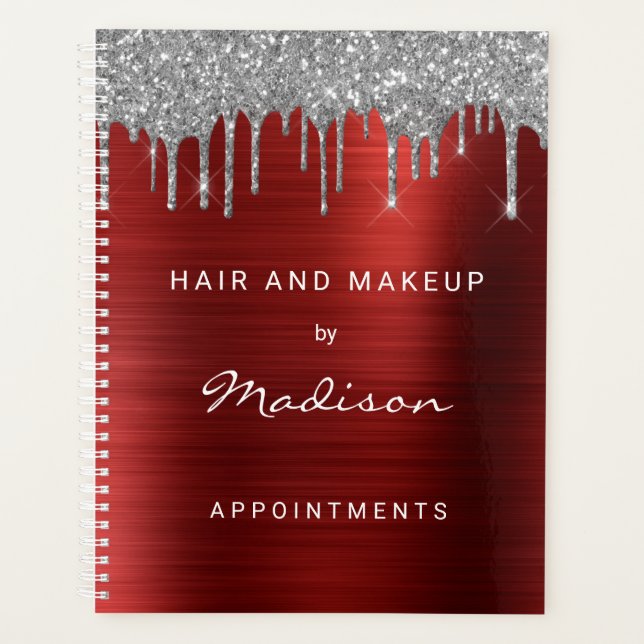 Silver Glitter Drip Red Appointment Planner (Front)