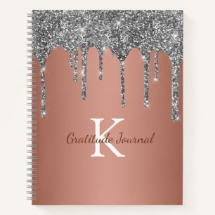 Silver Glitter Drip Rose Gold Gratitude Journal