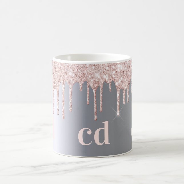 Silver glitter drip rose gold monogram coffee mug (Center)