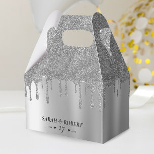 Silver Glitter Drip Wedding Favour Box