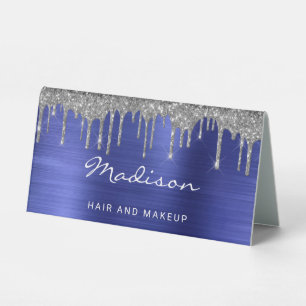Silver Glitter Dripping Blue Metallic Business