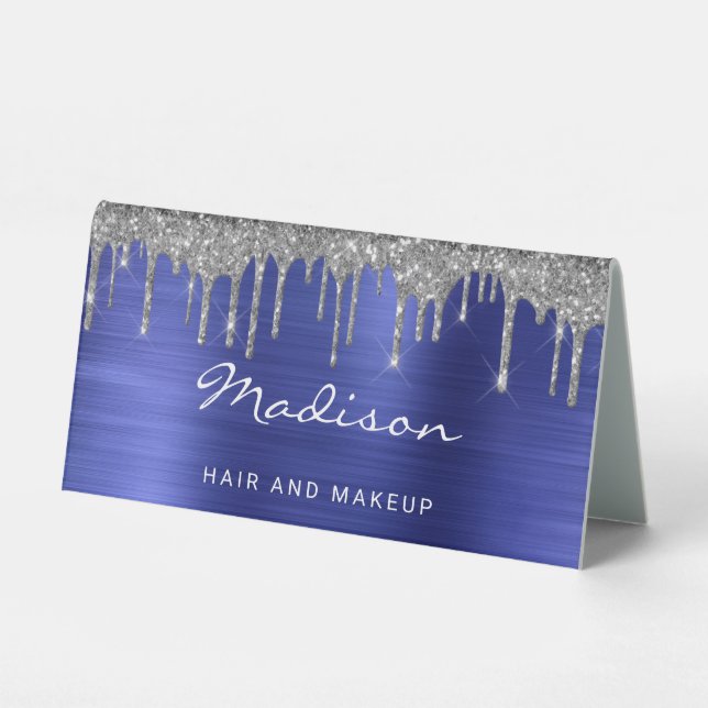 Silver Glitter Dripping Blue Metallic Business  (Front)